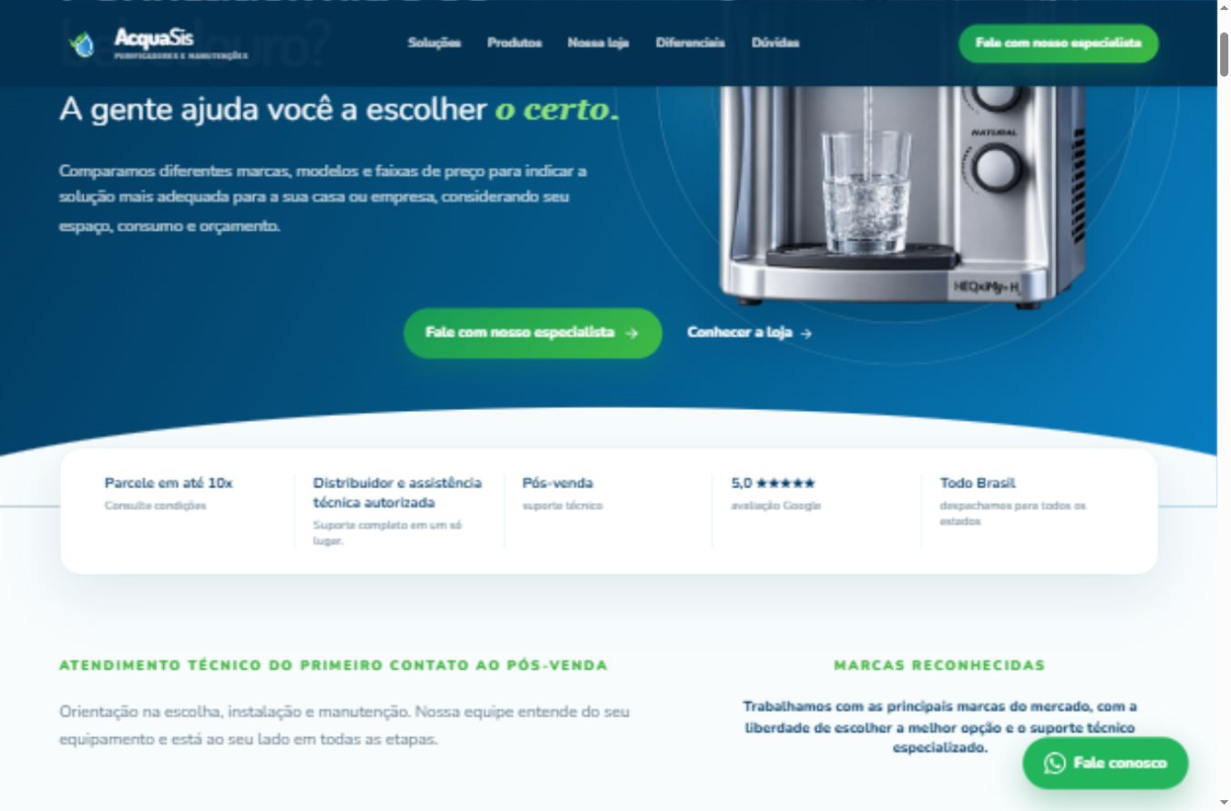 Captura real do site AcquaSis em desktop