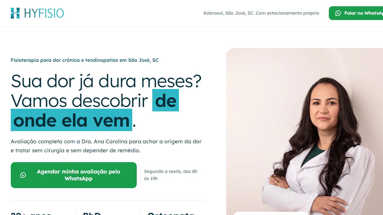 Captura real do site Hyfisio em desktop