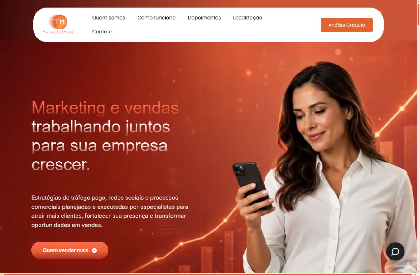 Captura real do site TM Marketing em desktop